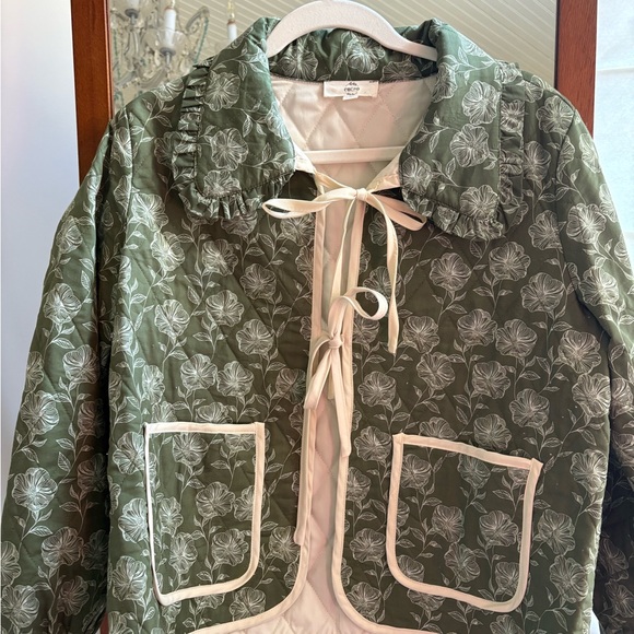 Entro Green Collar Floral Quilted Tie Jacket size S - Picture 2 of 3